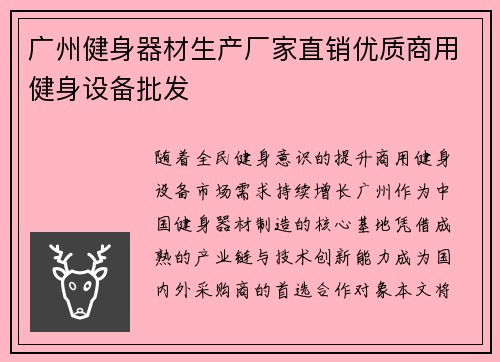 广州健身器材生产厂家直销优质商用健身设备批发